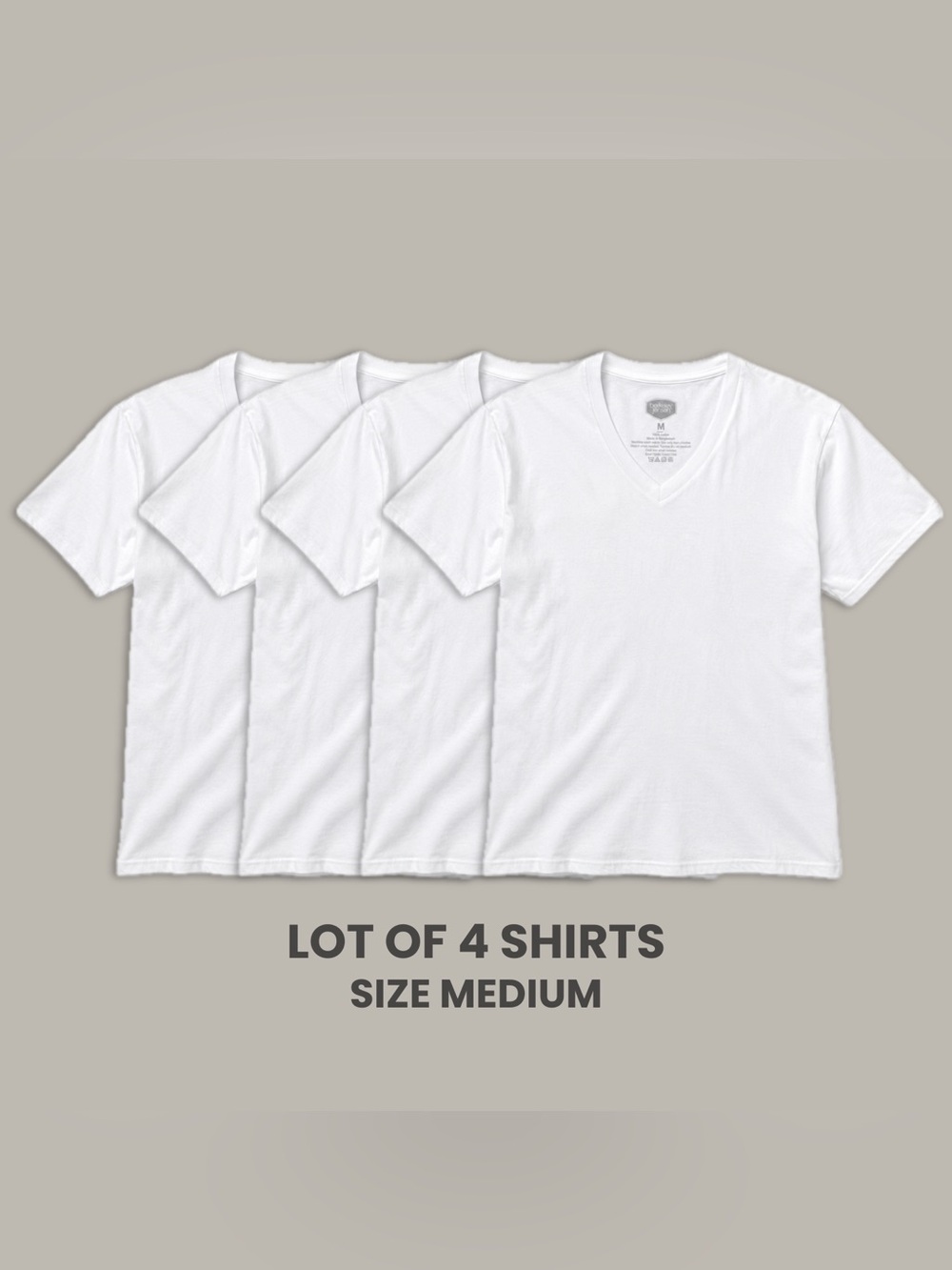 Lot of 4 White V-Neck Men’s Shirts - Medium - Berkley Jensen 100% Cotton Tee